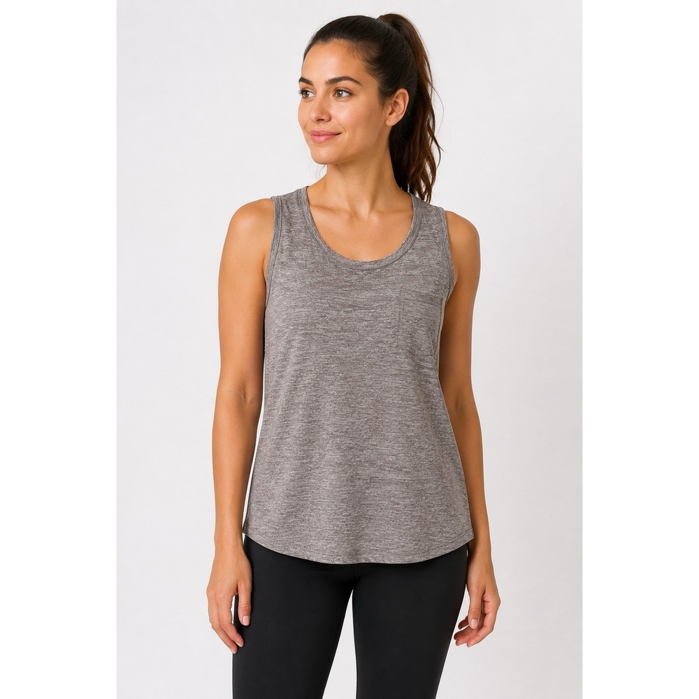 Yogalicious Womens XL Heathered Brown Pocket Tank Top Yoga Workout Athleisure